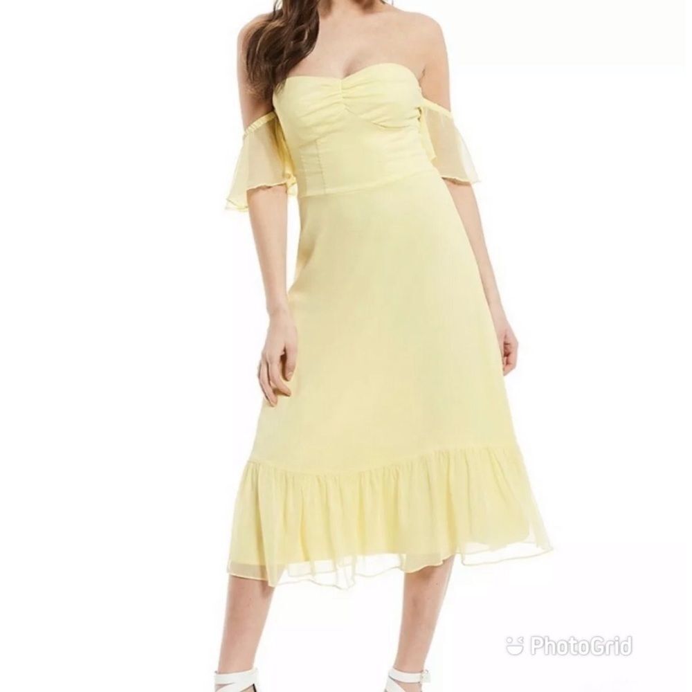 GIANNI BINI Butter Yellow Off The Shoulder Dress 8 Wedding‎ Guest Garden Party